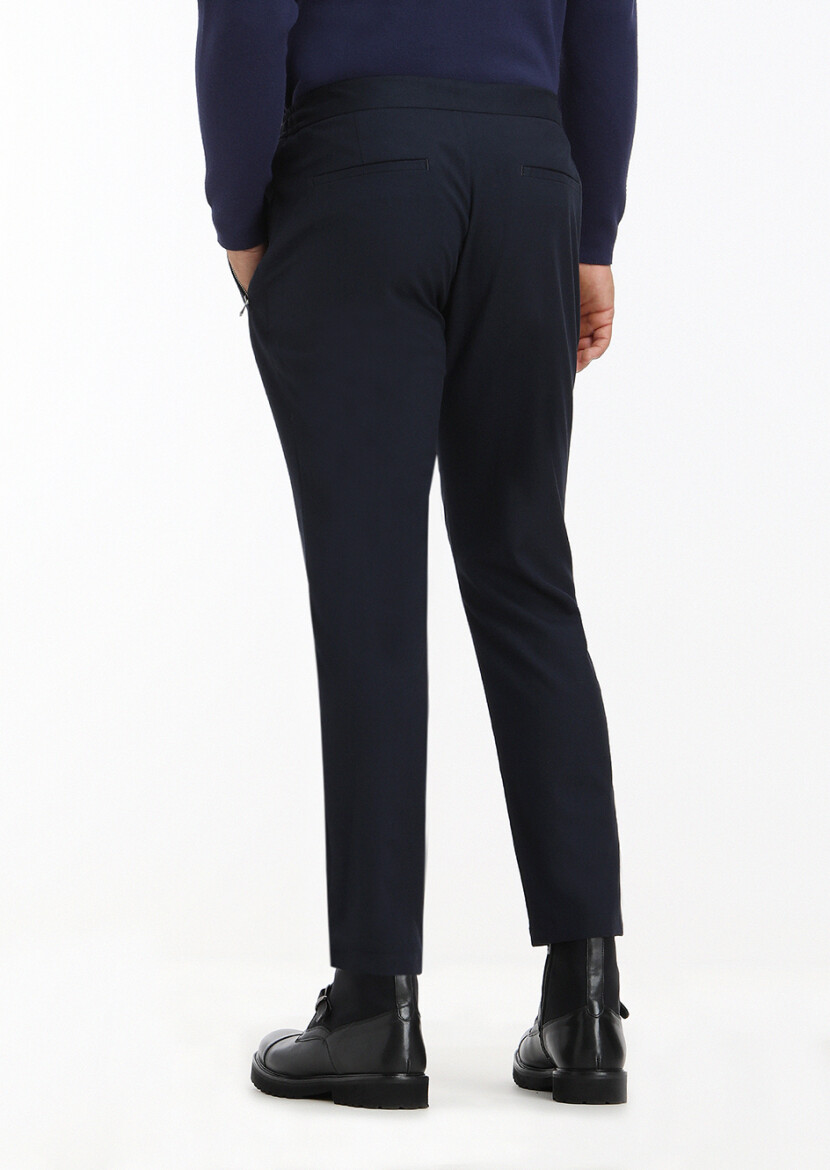 Lacivert Düz Dokuma Jogging Fit Casual Pantolon - 4