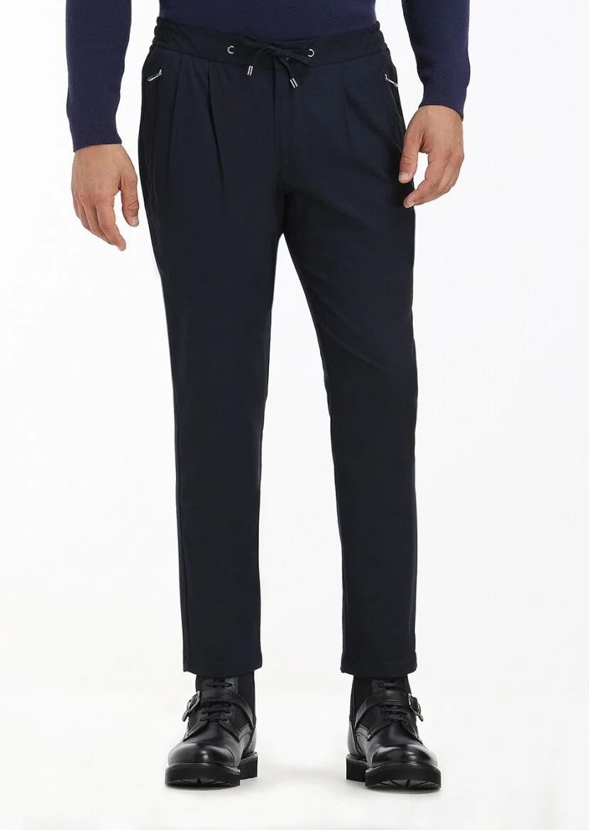 Lacivert Düz Dokuma Jogging Fit Casual Pantolon 