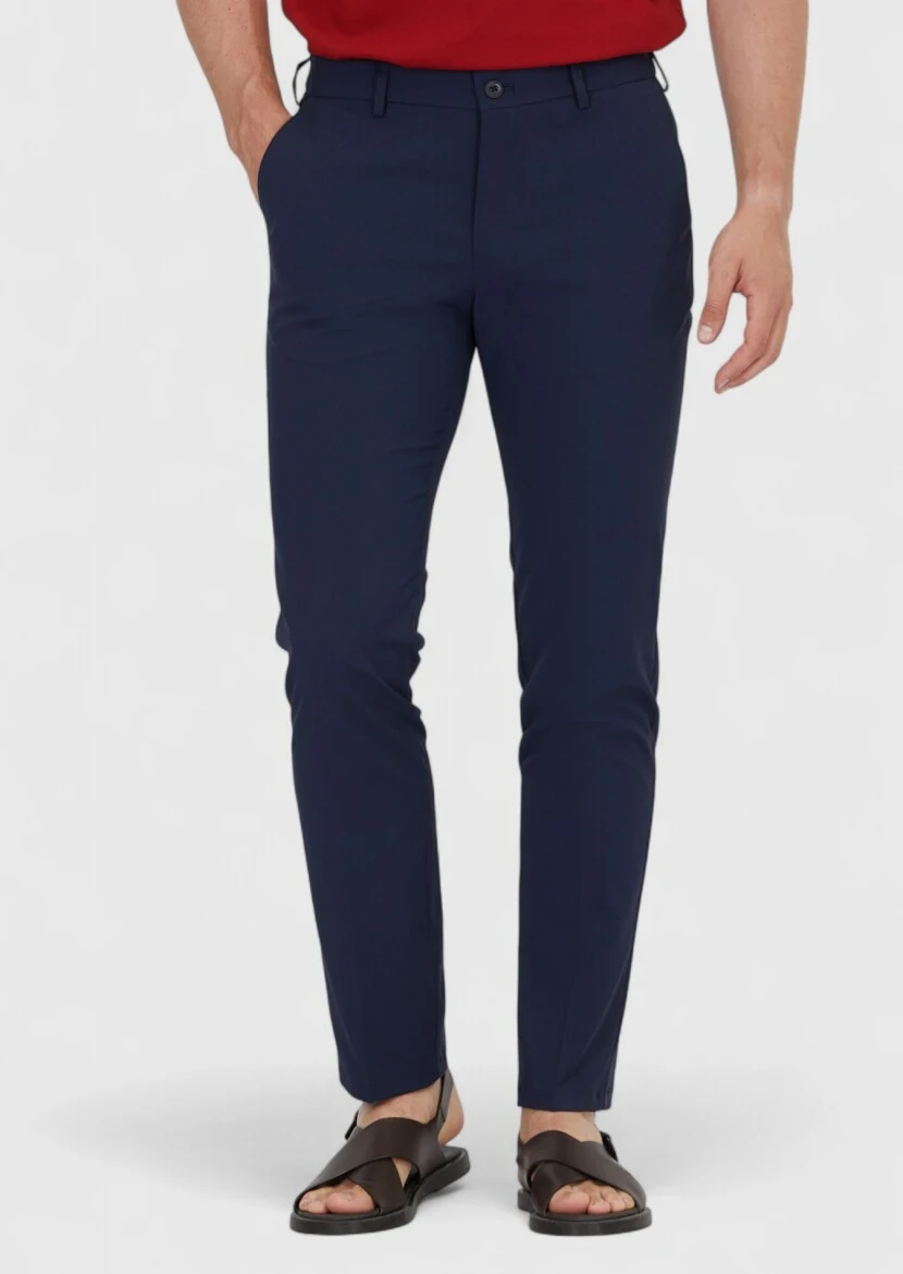 Lacivert Düz Dokuma Jogging Fit Casual Pantolon - 2