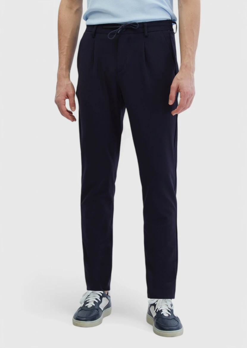 Lacivert Düz Dokuma Jogging Fit Casual Pantolon 