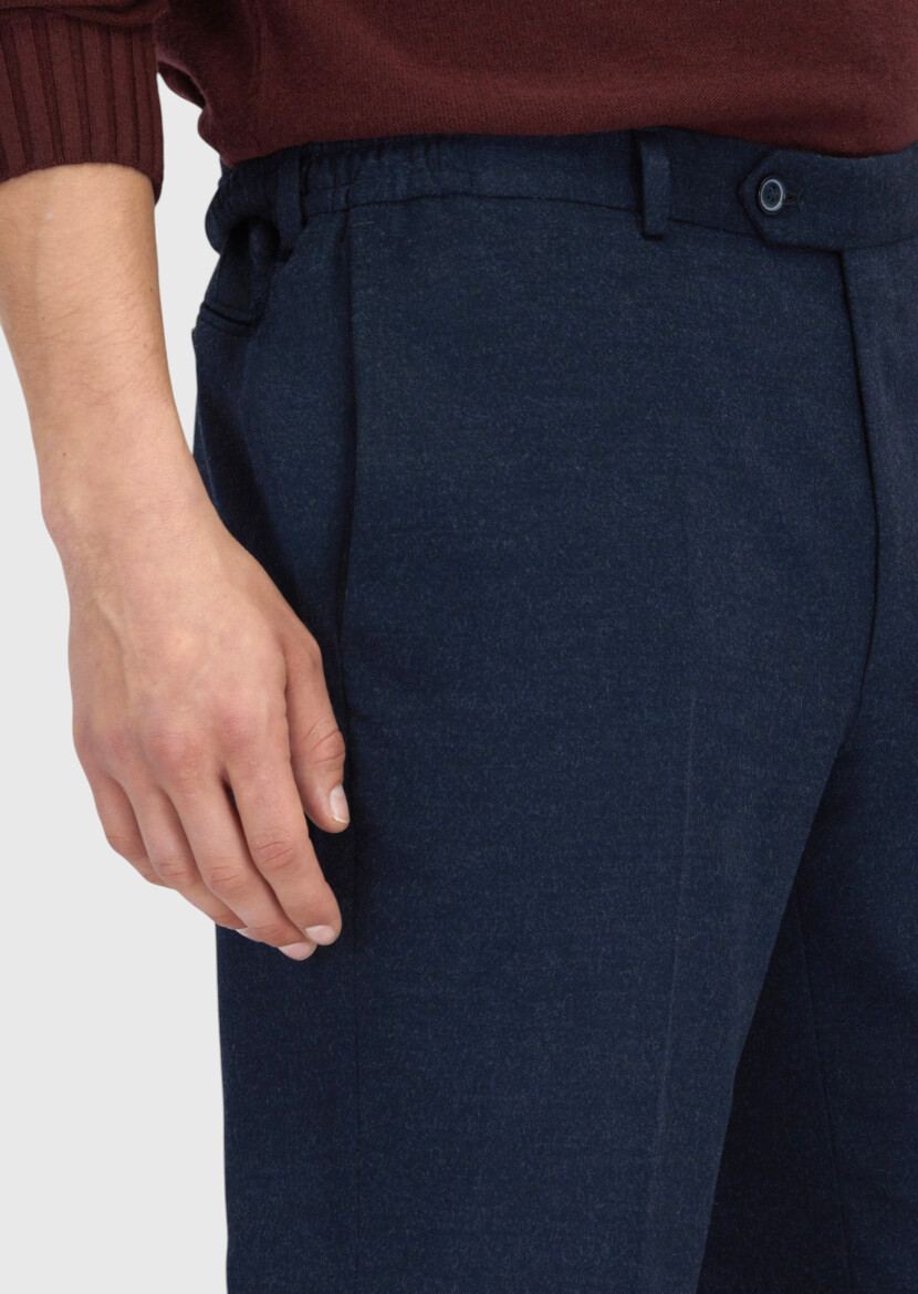 Lacivert Düz Dokuma Jogging Fit Casual Pantolon - 4