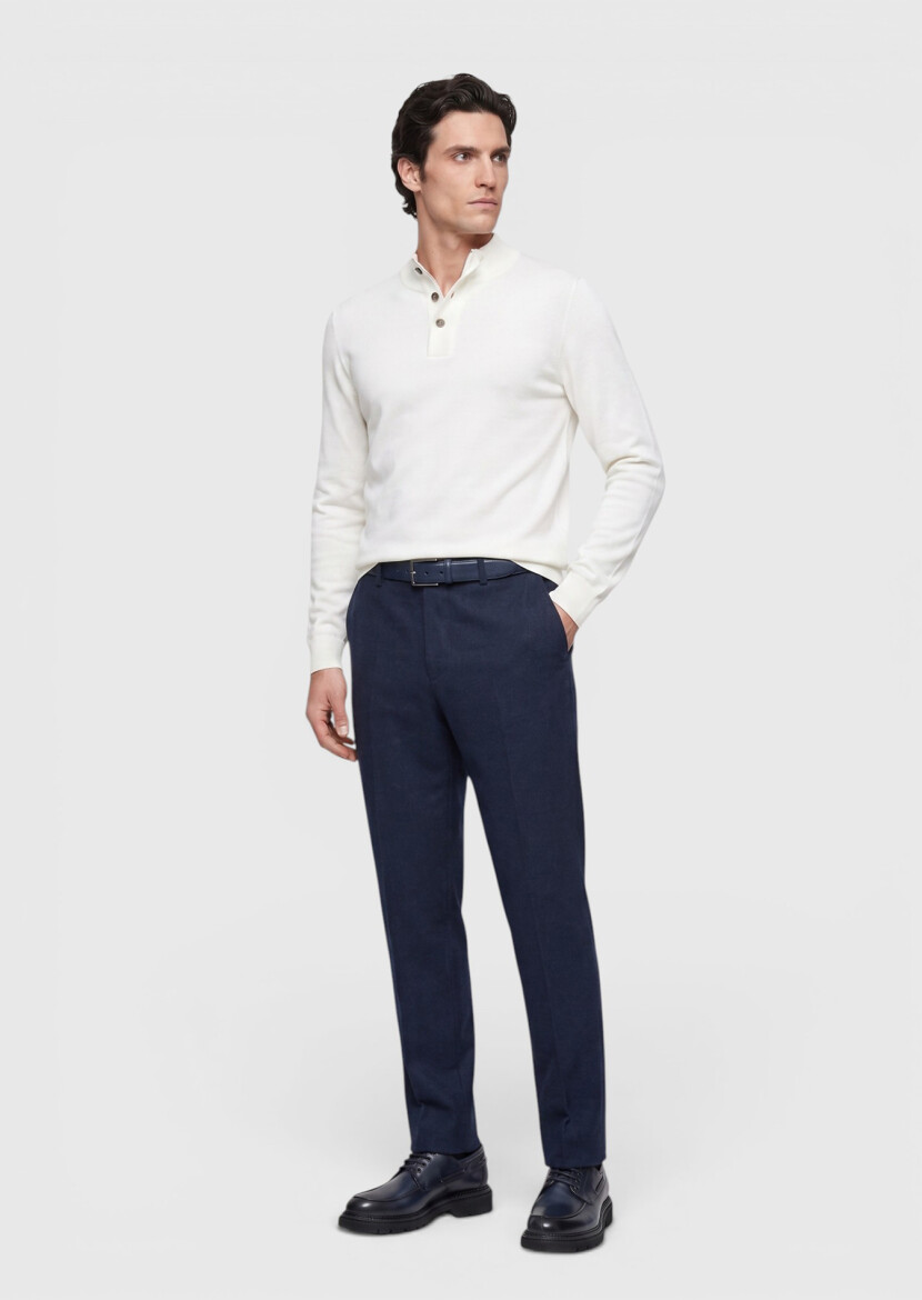 Lacivert Düz Dokuma Modern Fit Casual Pantolon 