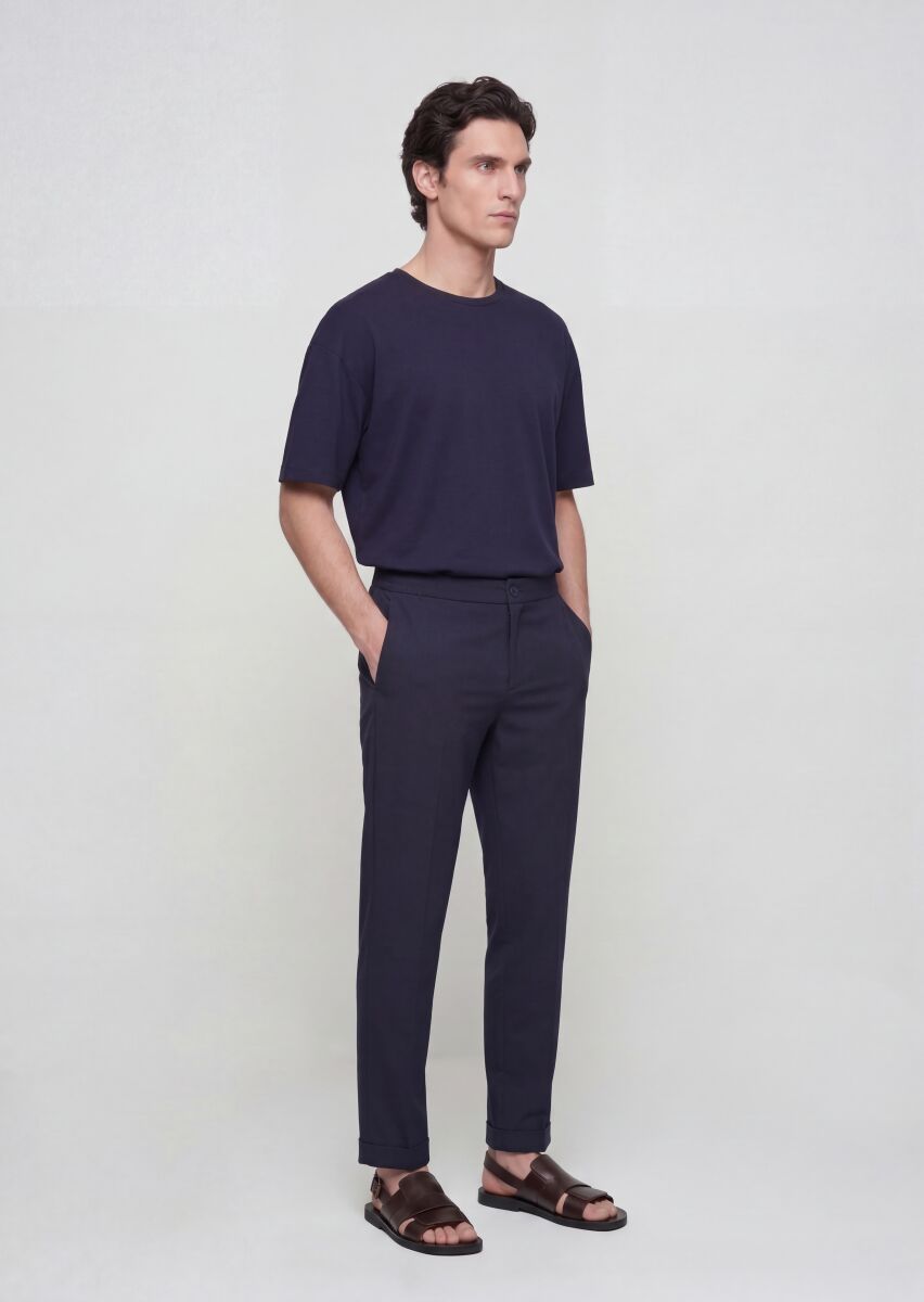 Lacivert Düz Dokuma Jogging Fit Casual Pantolon - 3