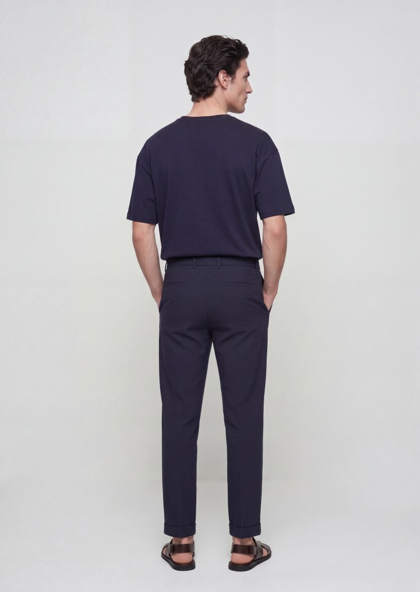 Lacivert Düz Dokuma Jogging Fit Casual Pantolon - 4