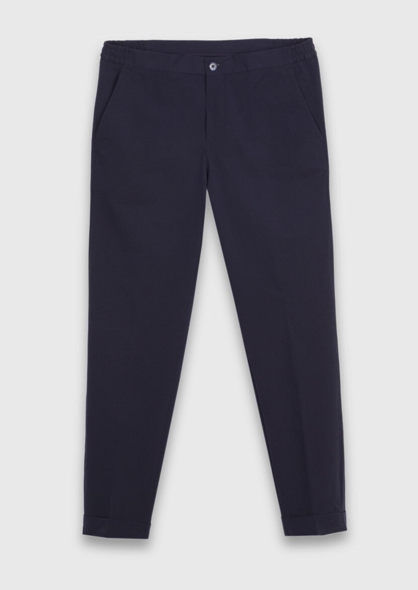 Lacivert Düz Dokuma Jogging Fit Casual Pantolon - 5