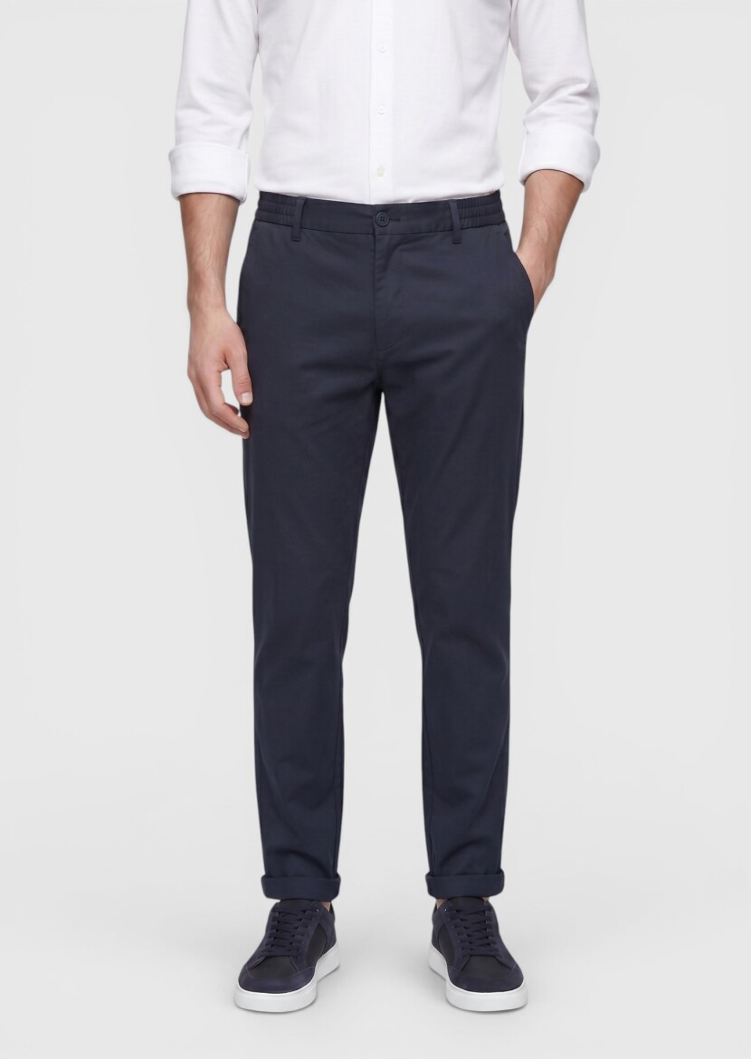 Lacivert Düz Dokuma Jogging Fit Casual Pantolon 