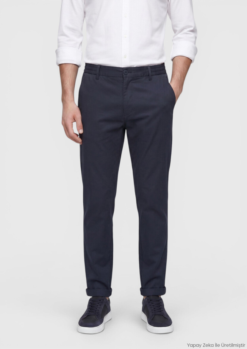 Lacivert Düz Dokuma Jogging Fit Casual Pantolon - RAMSEY
