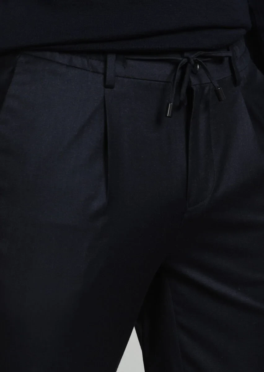 Lacivert Düz Dokuma Jogging Fit Casual Yün Karışımlı Pantolon - 2
