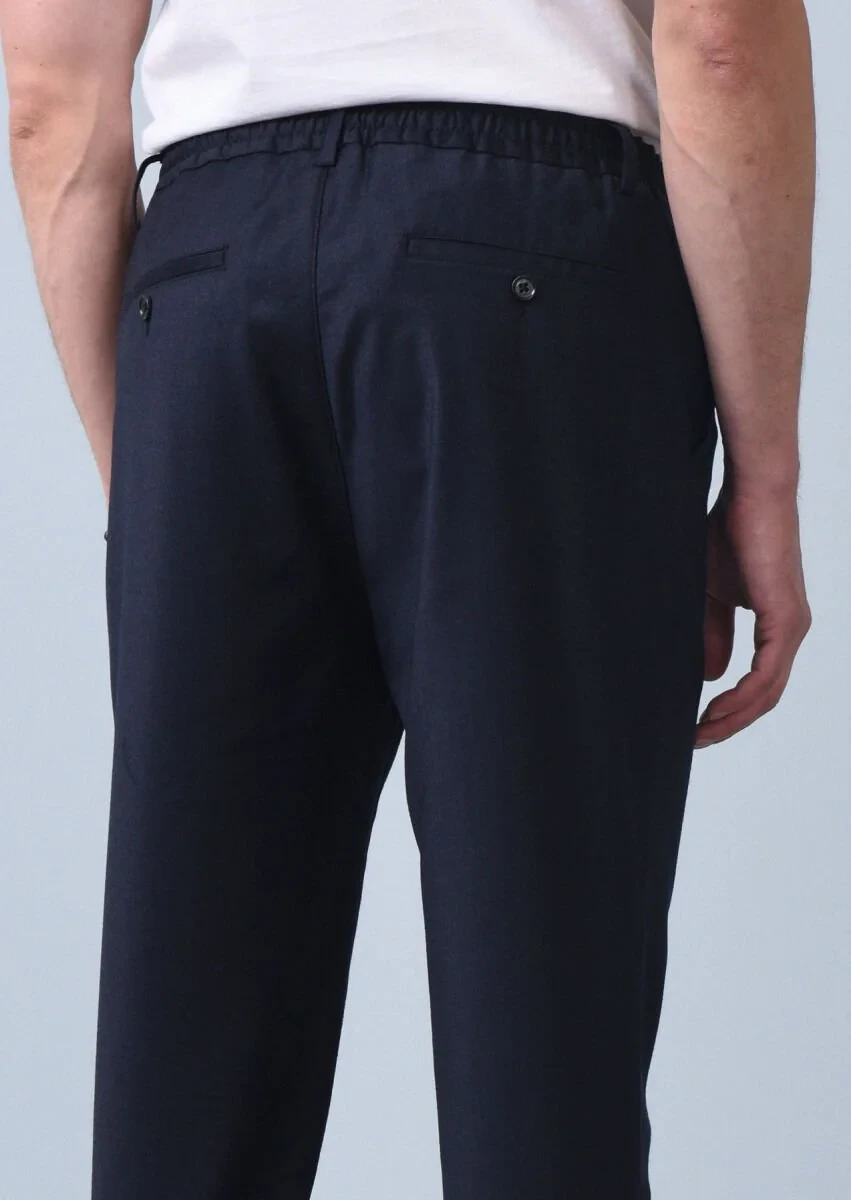 Lacivert Düz Dokuma Jogging Fit Casual Yün Karışımlı Pantolon - 5