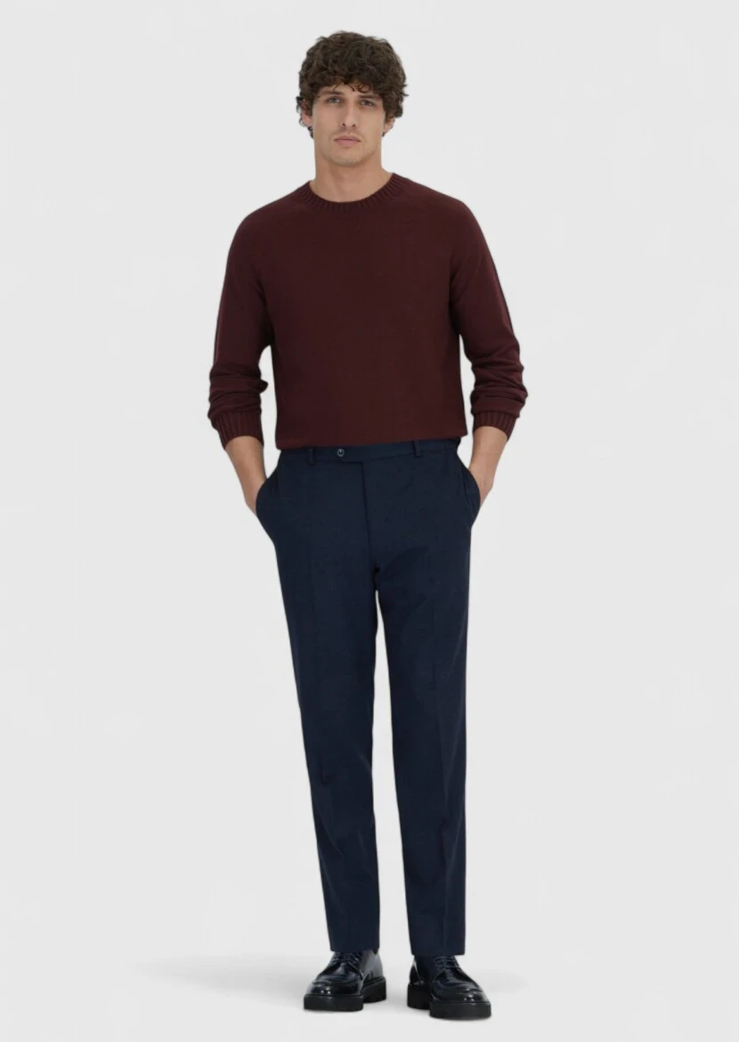 Lacivert Düz Dokuma Modern Fit Casual Pantolon - 1