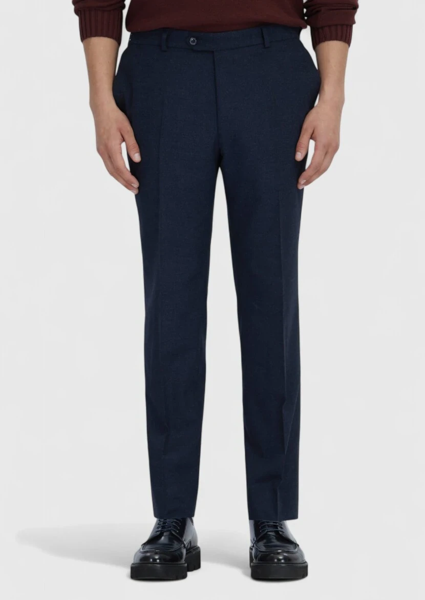 Lacivert Düz Dokuma Modern Fit Casual Pantolon - 2