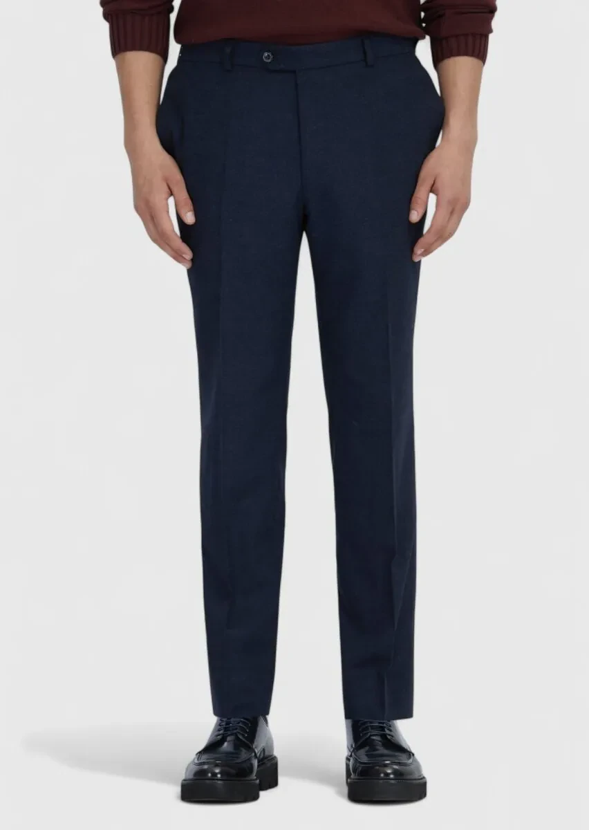 Lacivert Düz Dokuma Modern Fit Casual Pantolon - 2