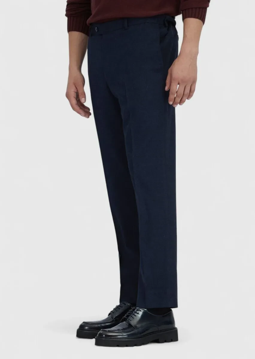 Lacivert Düz Dokuma Modern Fit Casual Pantolon - 3