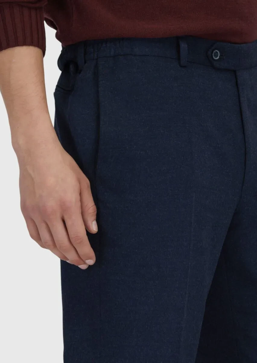 Lacivert Düz Dokuma Modern Fit Casual Pantolon - 4