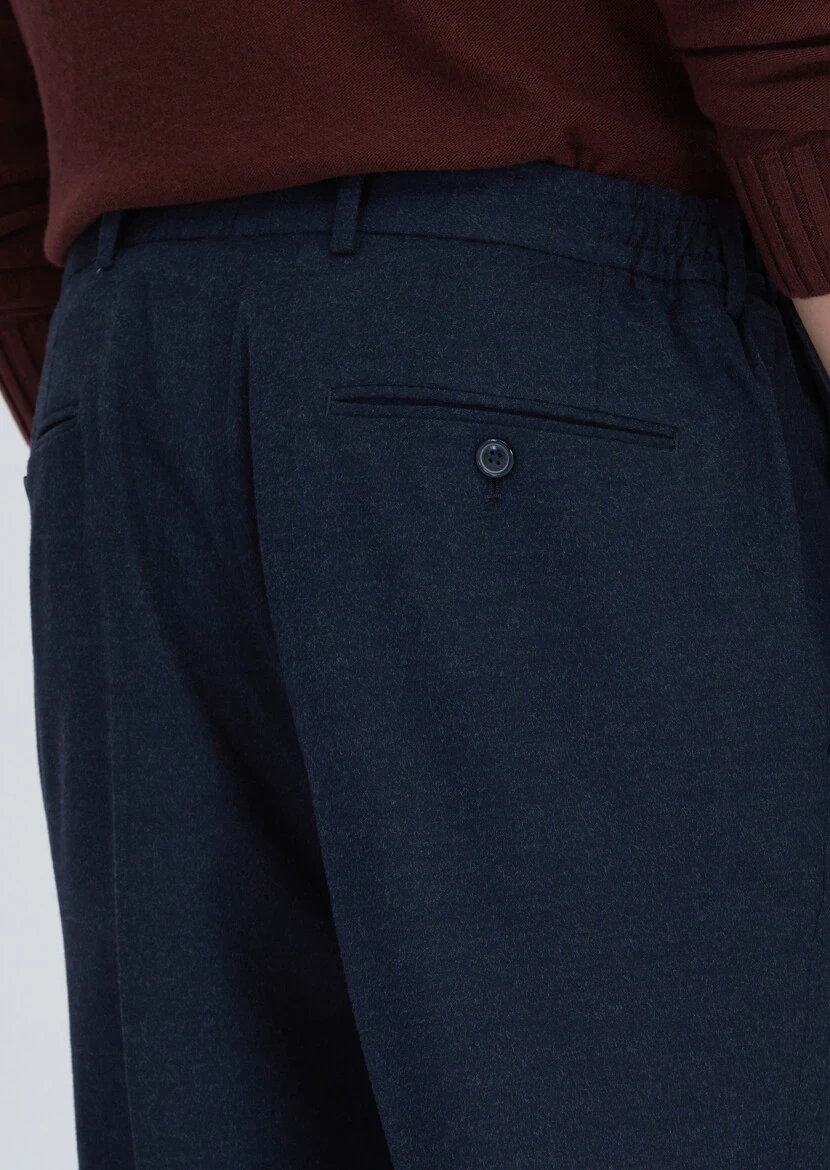 Lacivert Düz Dokuma Modern Fit Casual Pantolon - 5