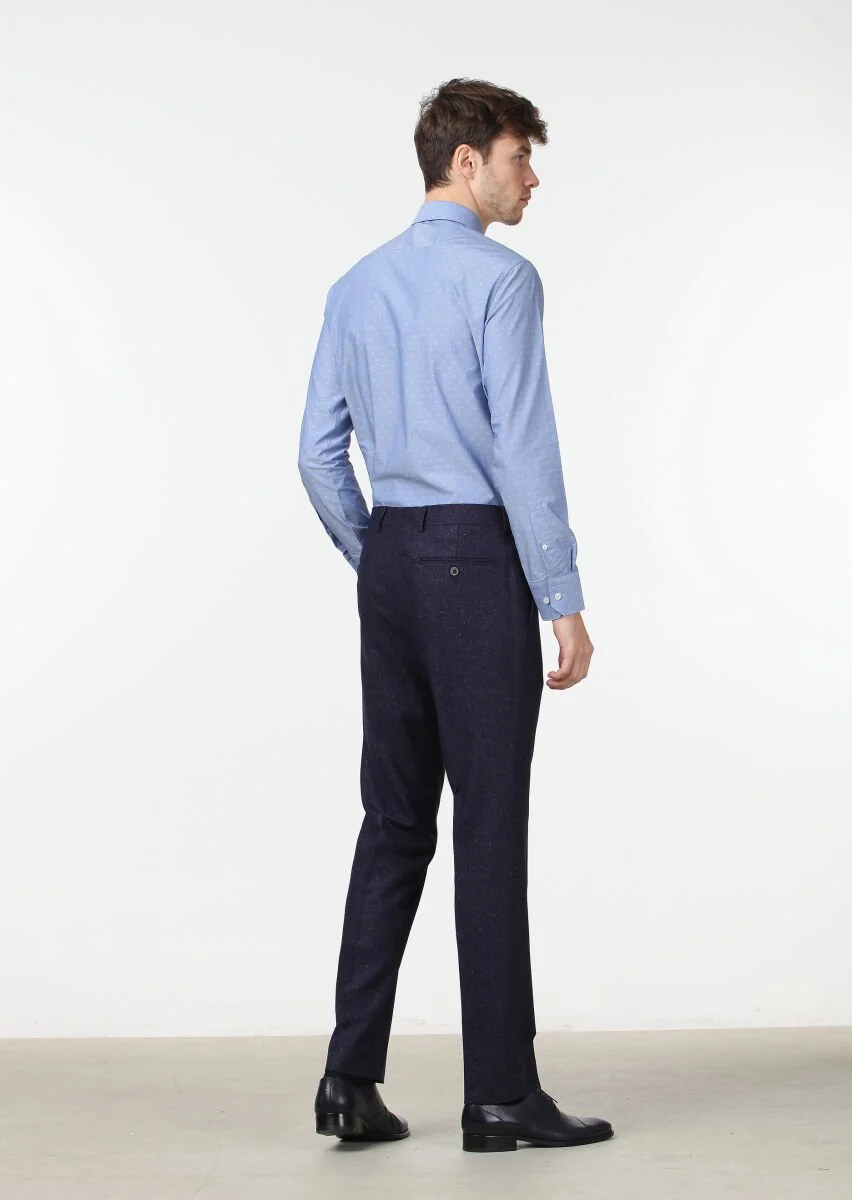 Lacivert Düz Dokuma Modern Fit Klasik İpek Karışımlı Pantolon - 4