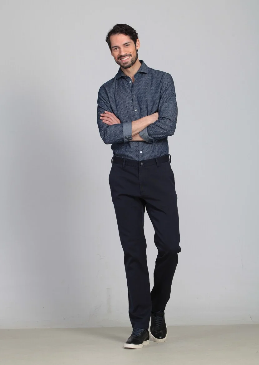 Lacivert Düz Dokuma Regular Fit Casual %100 Pamuk Pantolon - 2