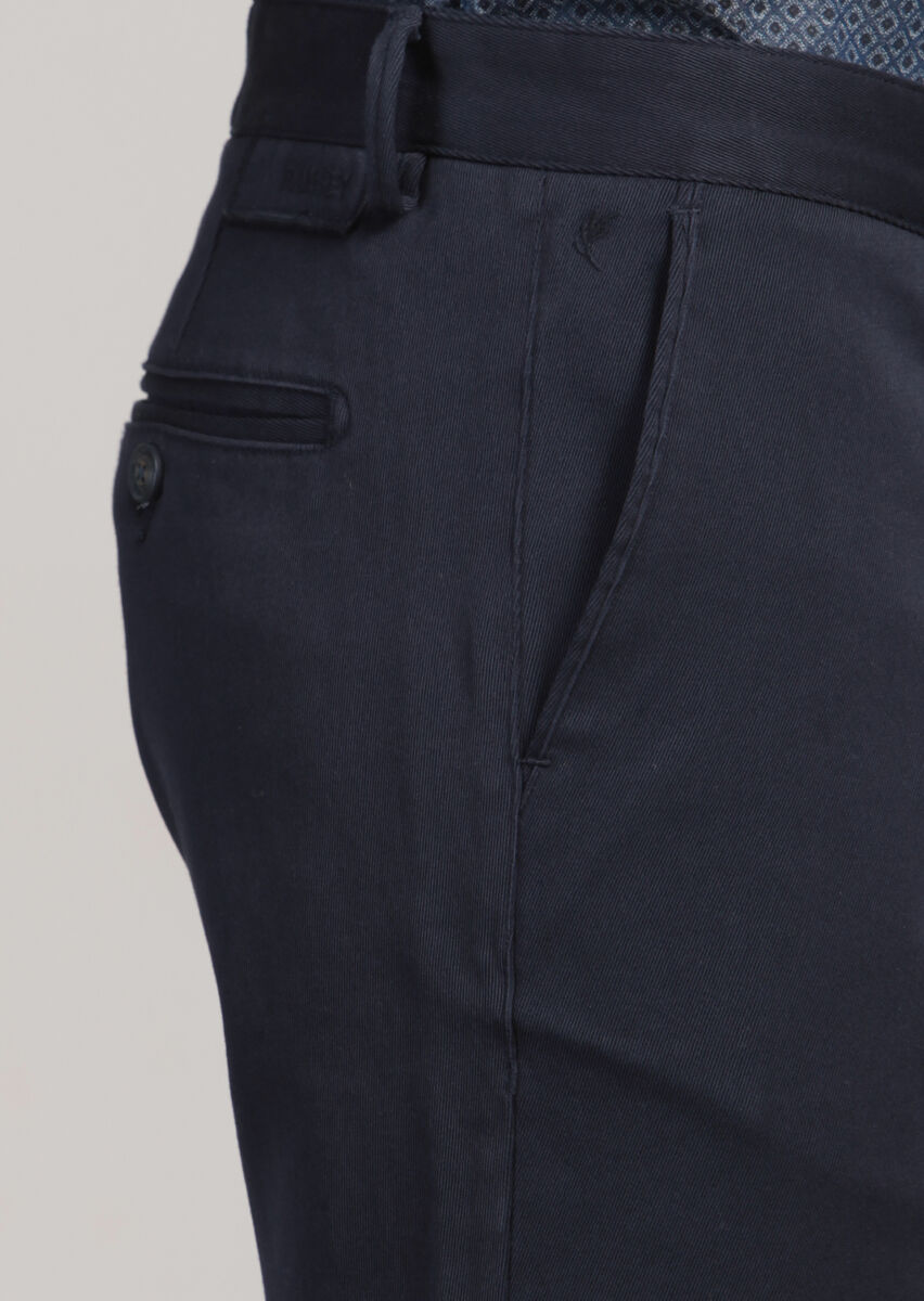 Lacivert Düz Dokuma Regular Fit Casual %100 Pamuk Pantolon - 4