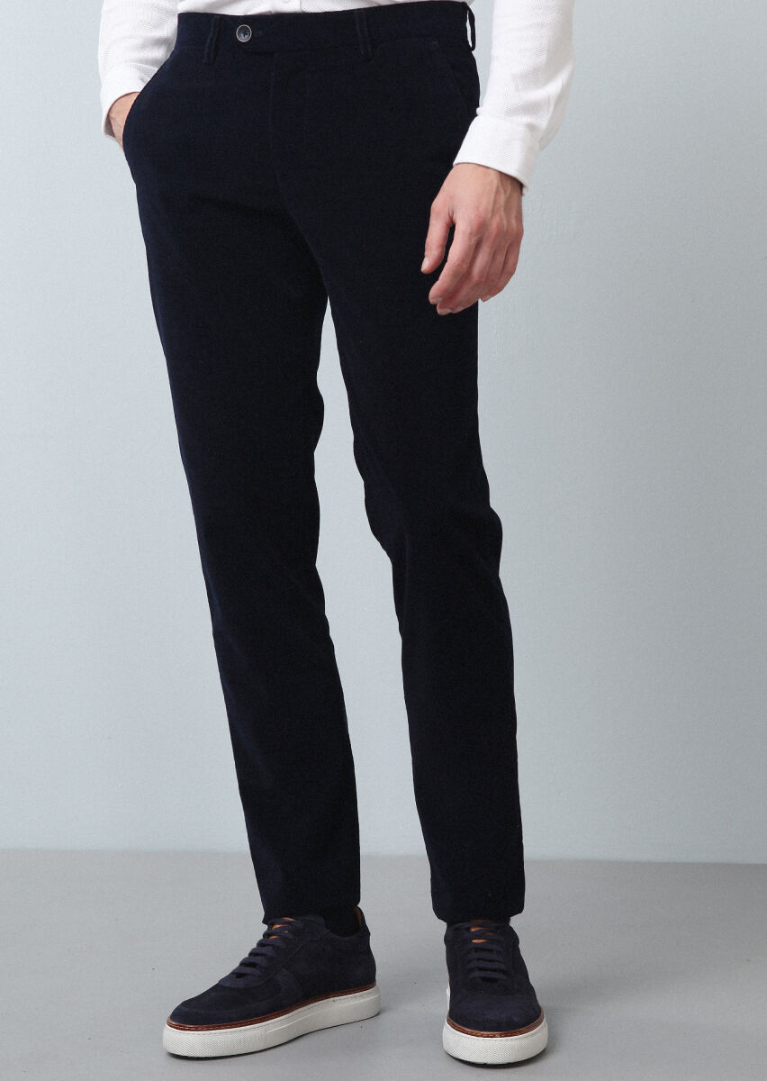 Lacivert Düz Dokuma Regular Fit Casual %100 Pamuk Pantolon - 2