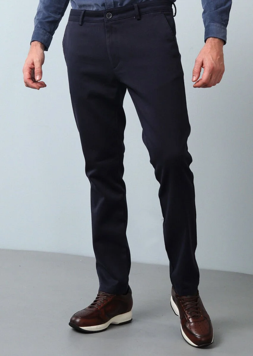 Lacivert Düz Dokuma Regular Fit Casual %100 Pamuk Pantolon - 1