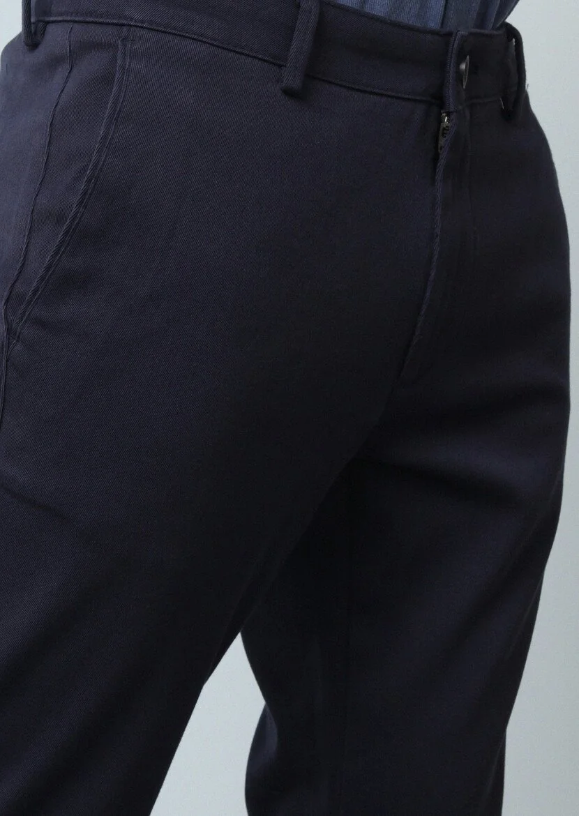 Lacivert Düz Dokuma Regular Fit Casual %100 Pamuk Pantolon - 3