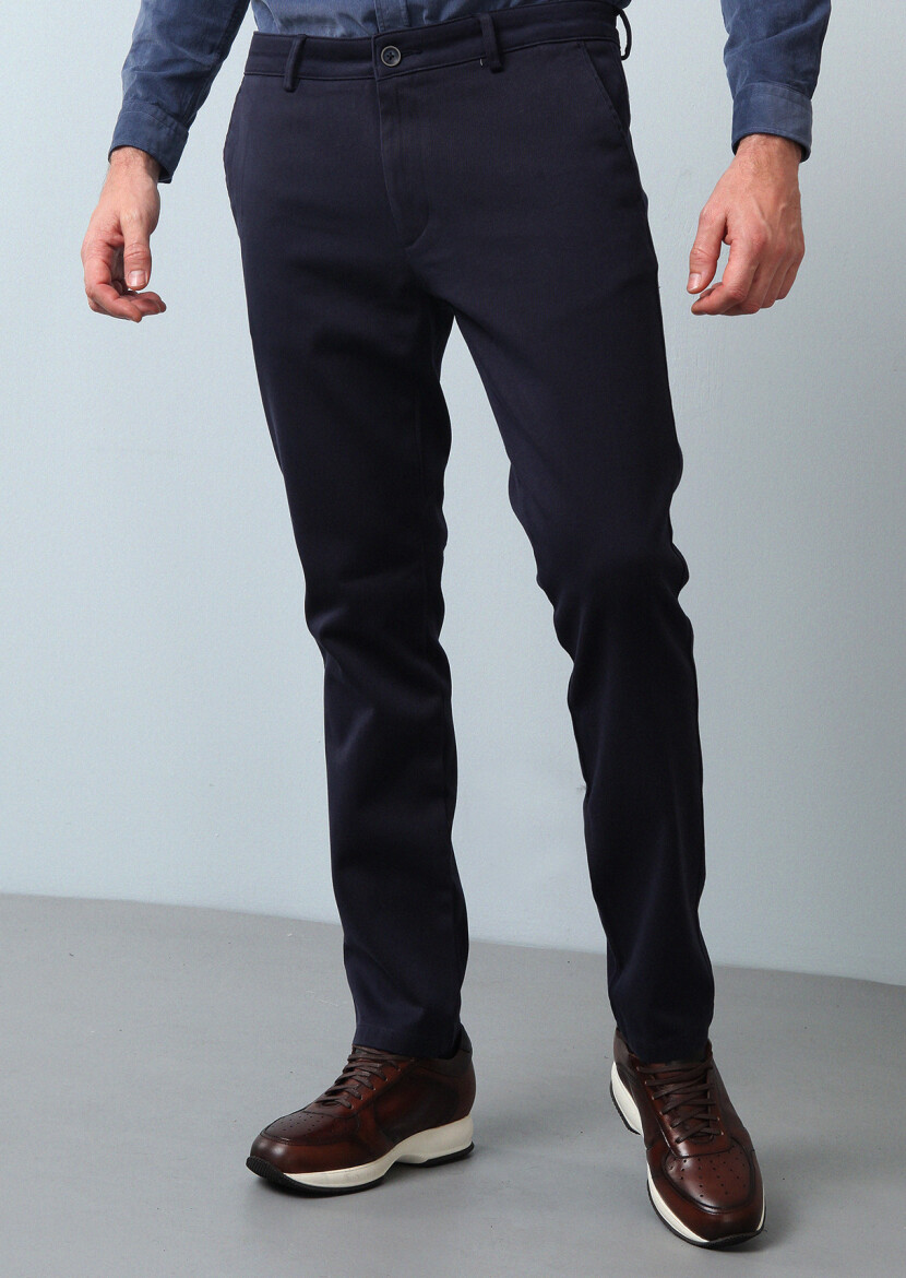 Lacivert Düz Dokuma Regular Fit Casual %100 Pamuk Pantolon - 1