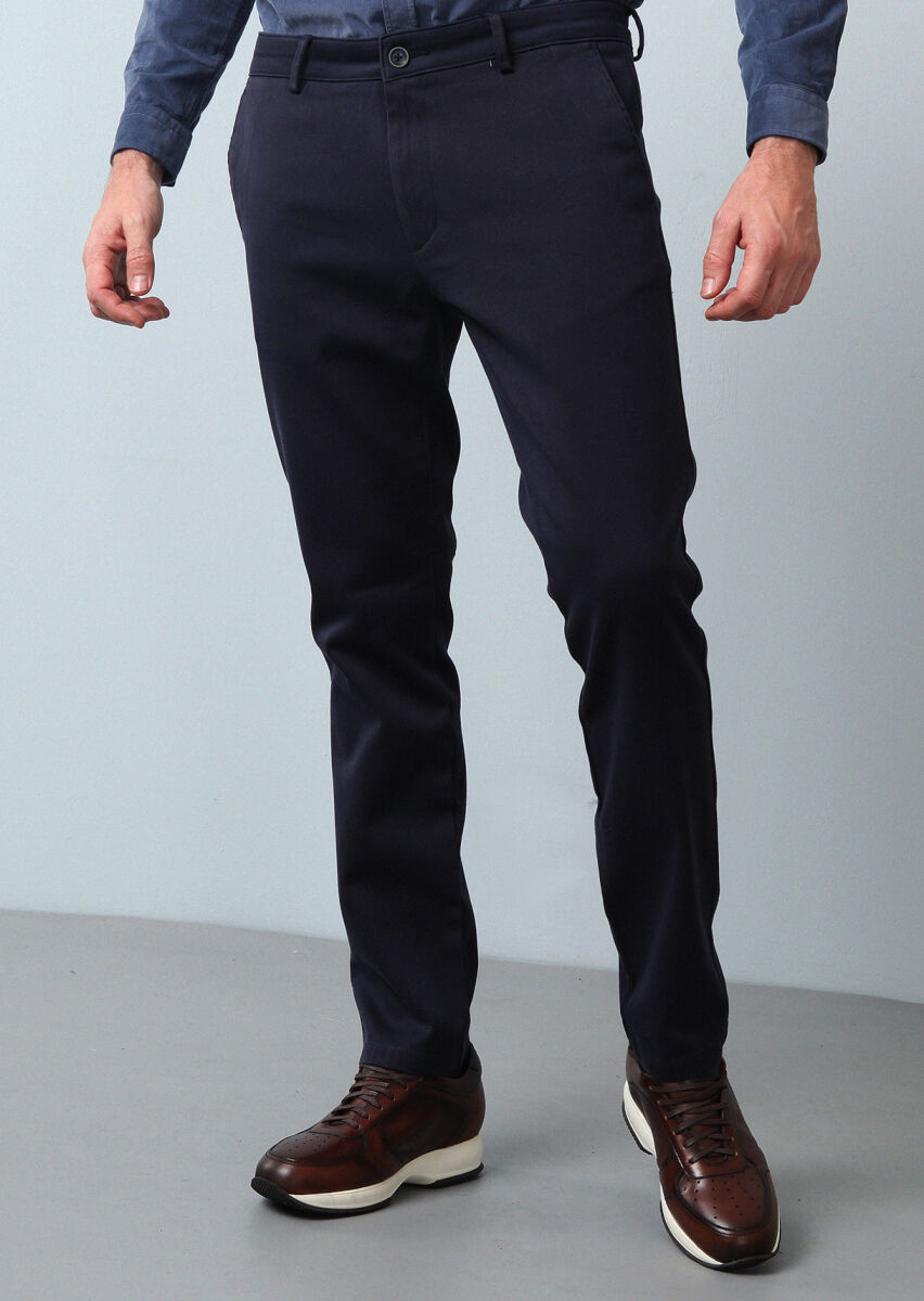 Lacivert Düz Dokuma Regular Fit Casual %100 Pamuk Pantolon - 1