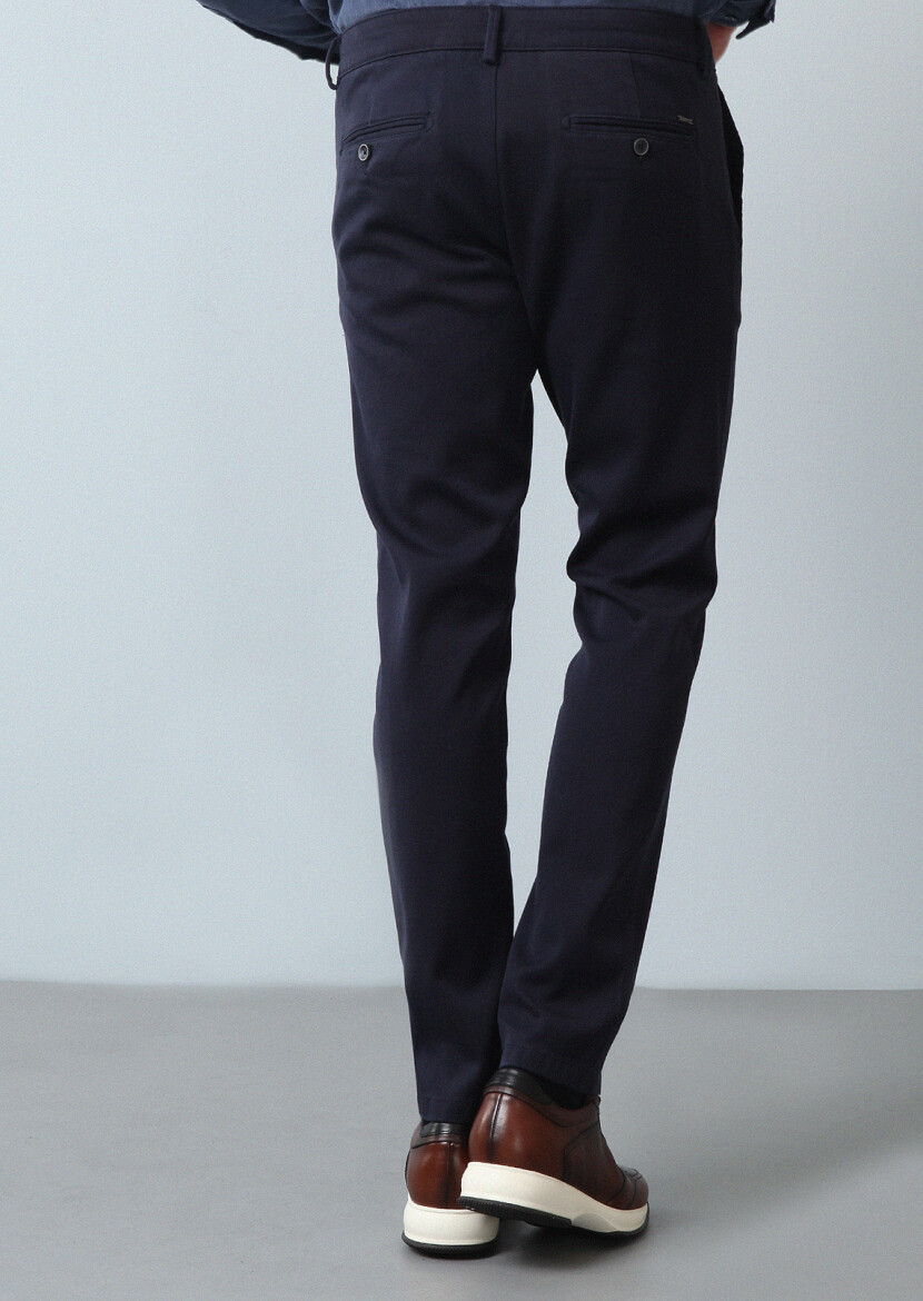 Lacivert Düz Dokuma Regular Fit Casual %100 Pamuk Pantolon - 5