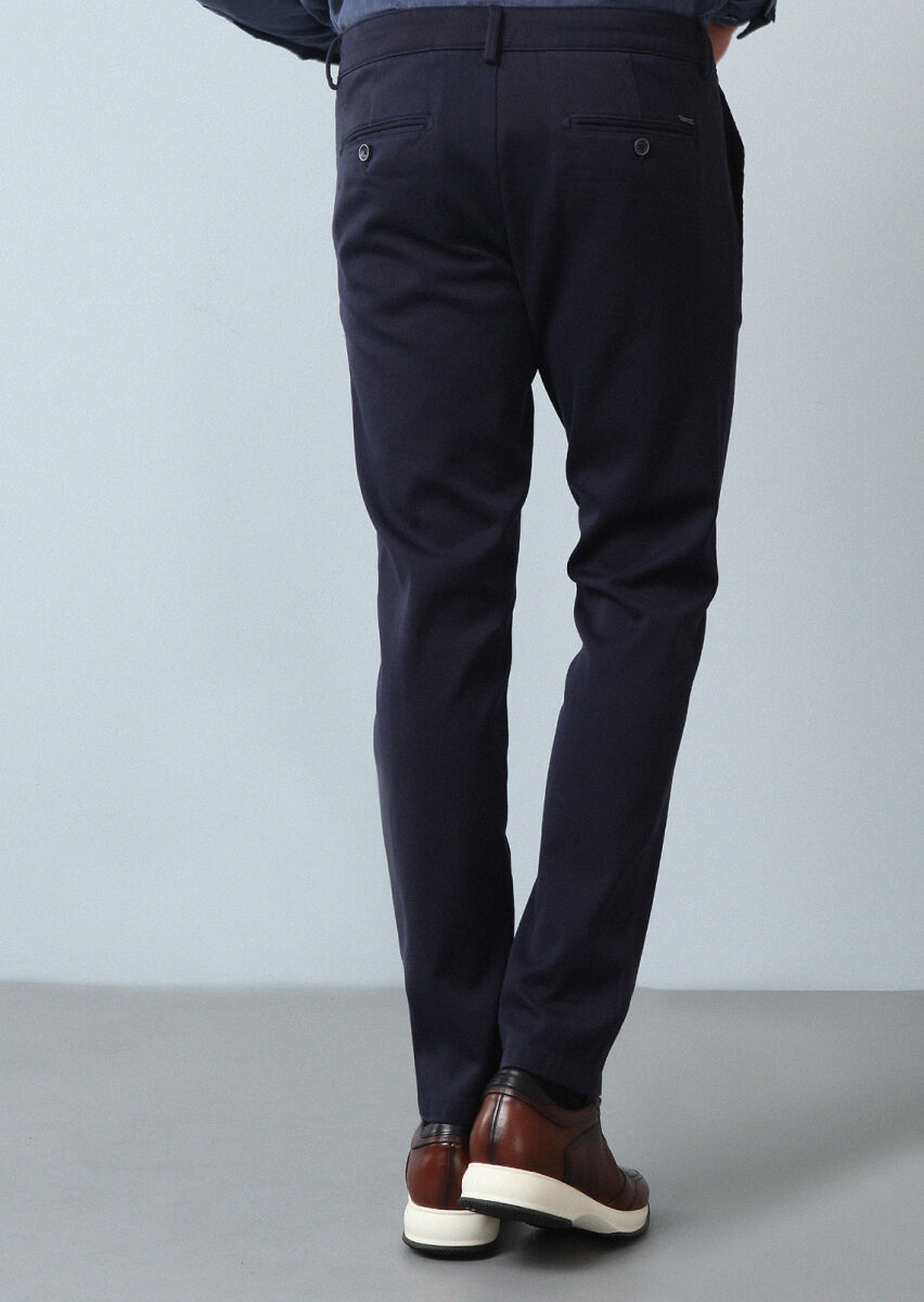 Lacivert Düz Dokuma Regular Fit Casual %100 Pamuk Pantolon - 5