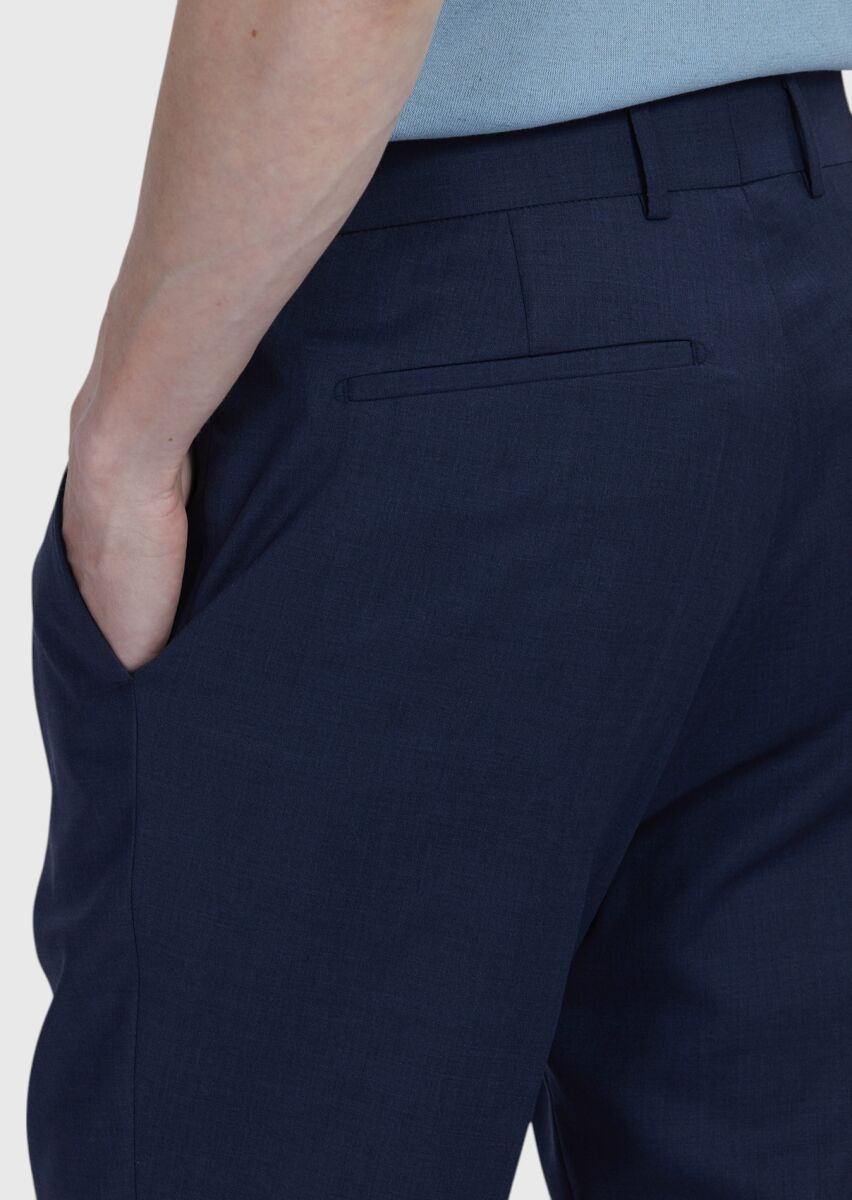 Lacivert Düz Dokuma Regular Fit Casual %100 Yün Pantolon - 5