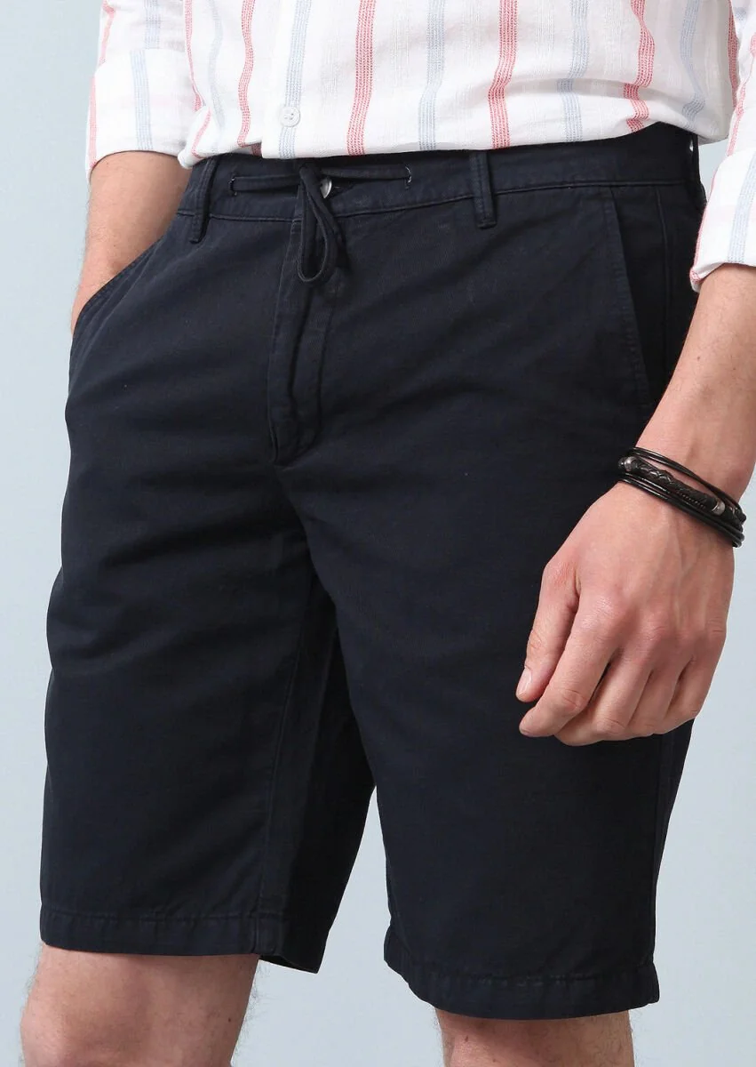 Lacivert Düz Dokuma Regular Fit Casual Pamuk Karışımlı Bermuda - 2