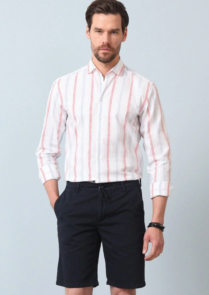 Lacivert Düz Dokuma Regular Fit Casual Pamuk Karışımlı Bermuda - 4