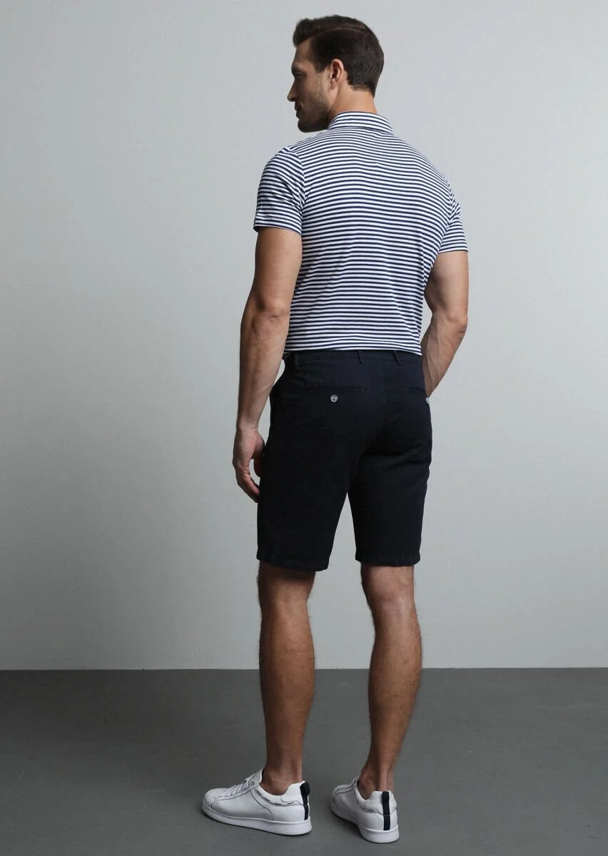 Lacivert Düz Dokuma Regular Fit Casual Pamuk Karışımlı Bermuda - 5