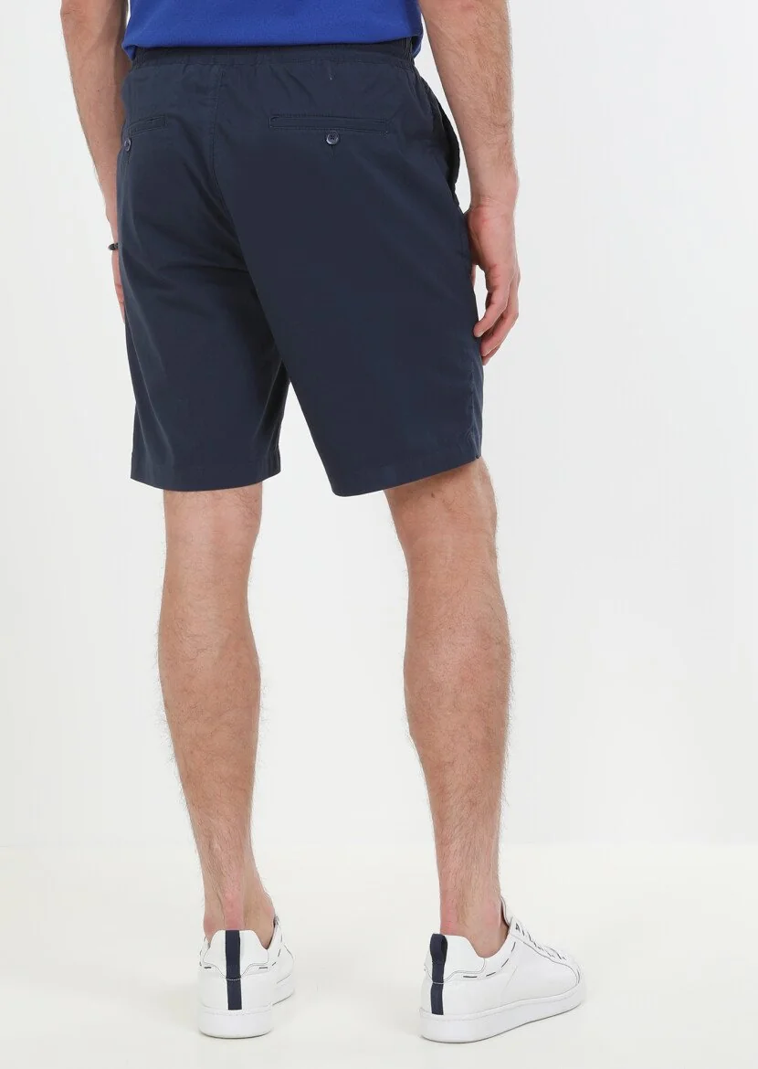 Lacivert Düz Dokuma Regular Fit Casual Pamuk Karışımlı Bermuda - 6