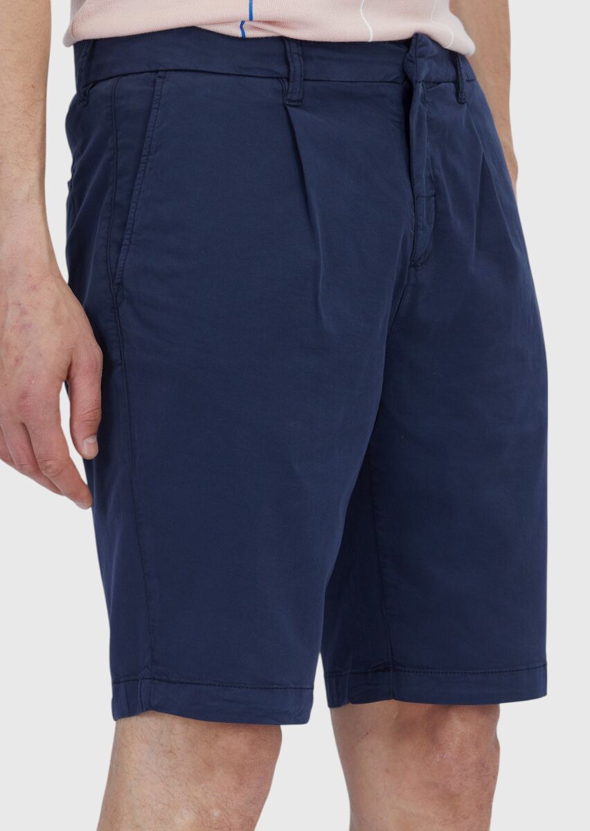 Lacivert Düz Dokuma Regular Fit Casual Pamuk Karışımlı Bermuda - 3