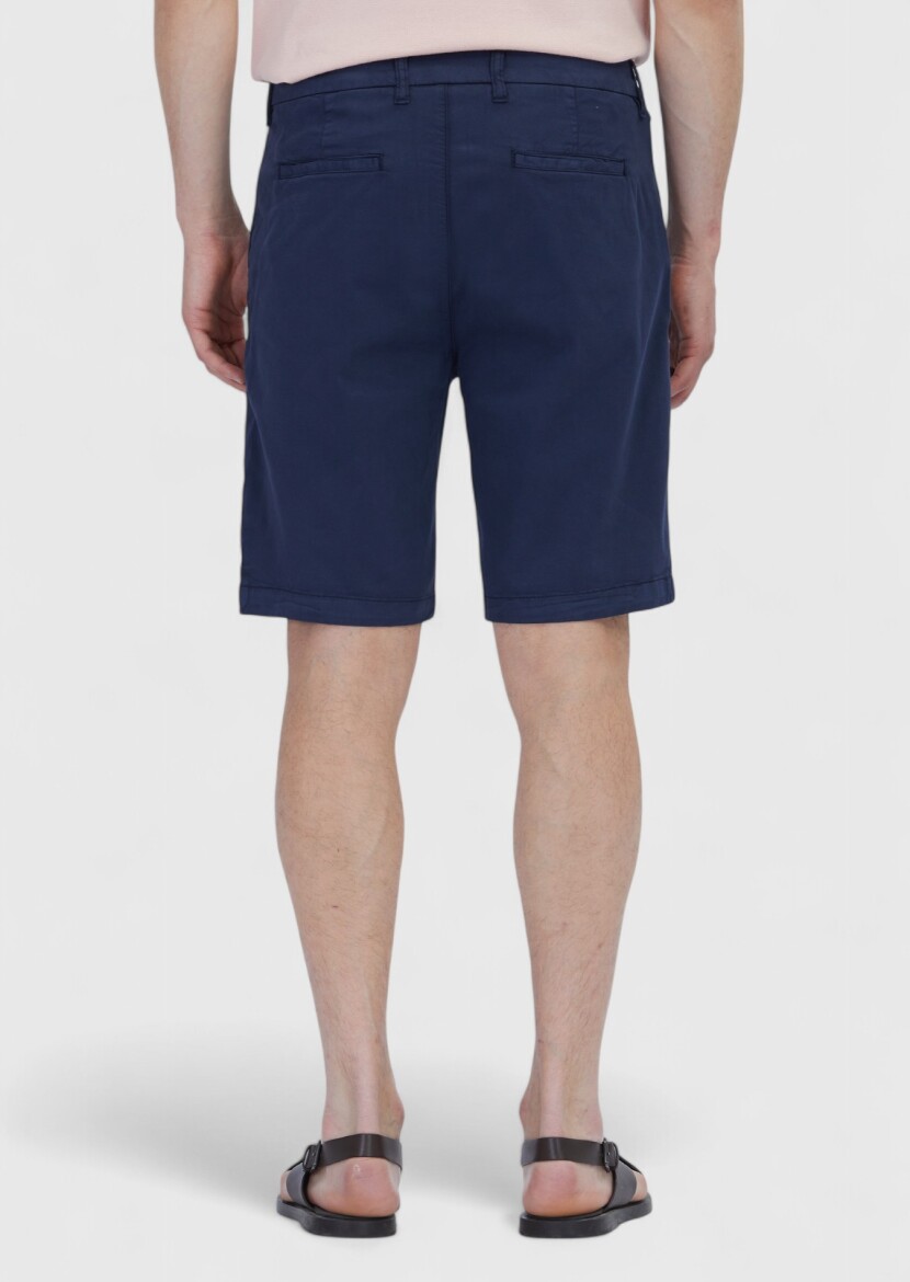 Lacivert Düz Dokuma Regular Fit Casual Pamuk Karışımlı Bermuda - 4