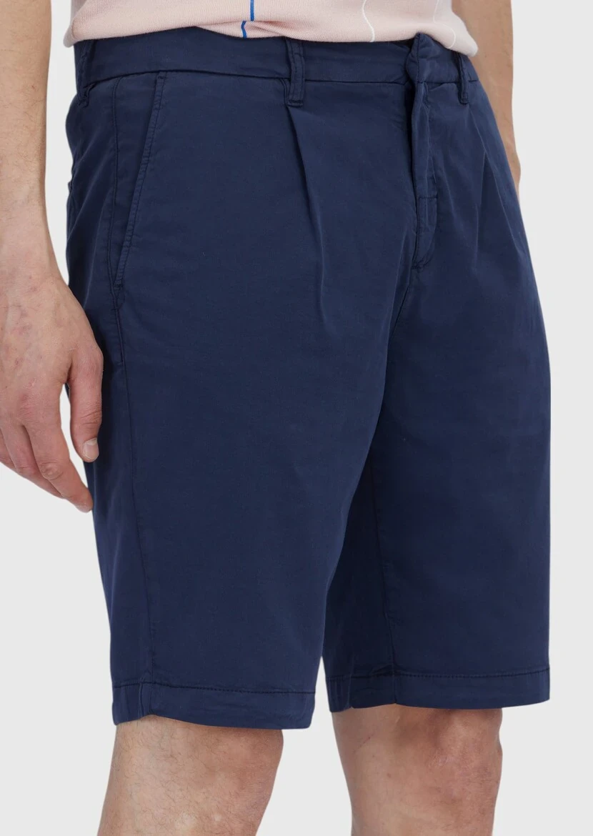 Lacivert Düz Dokuma Regular Fit Casual Pamuk Karışımlı Bermuda - 3