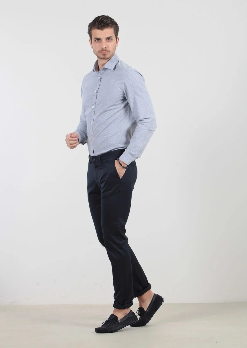 Lacivert Düz Dokuma Regular Fit Casual Pamuk Karışımlı Pantolon - 1