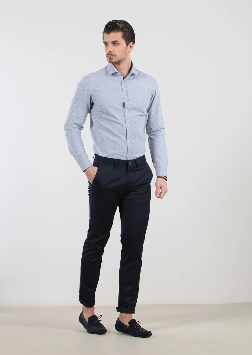 Lacivert Düz Dokuma Regular Fit Casual Pamuk Karışımlı Pantolon 