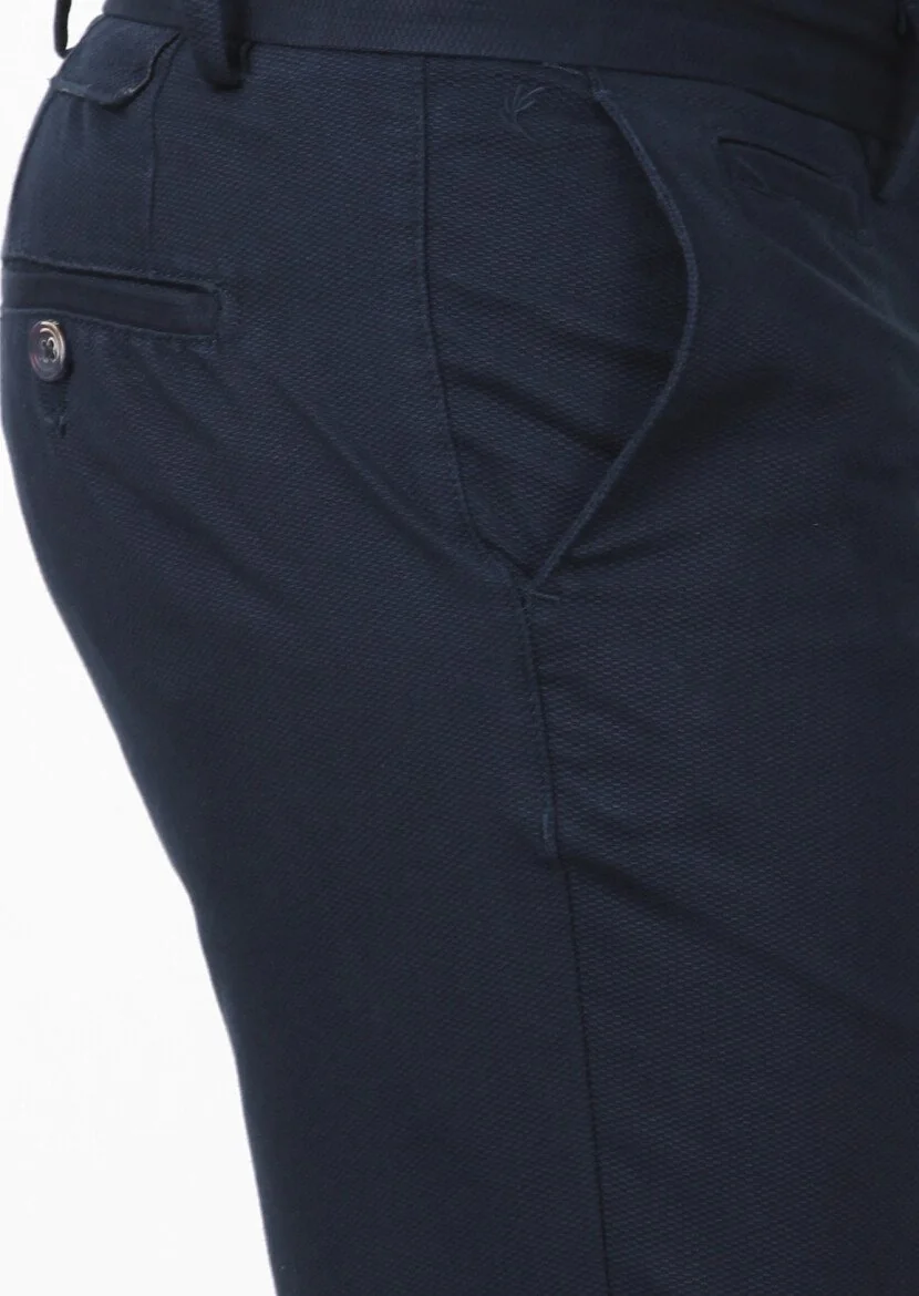 Lacivert Düz Dokuma Regular Fit Casual Pamuk Karışımlı Pantolon - 3