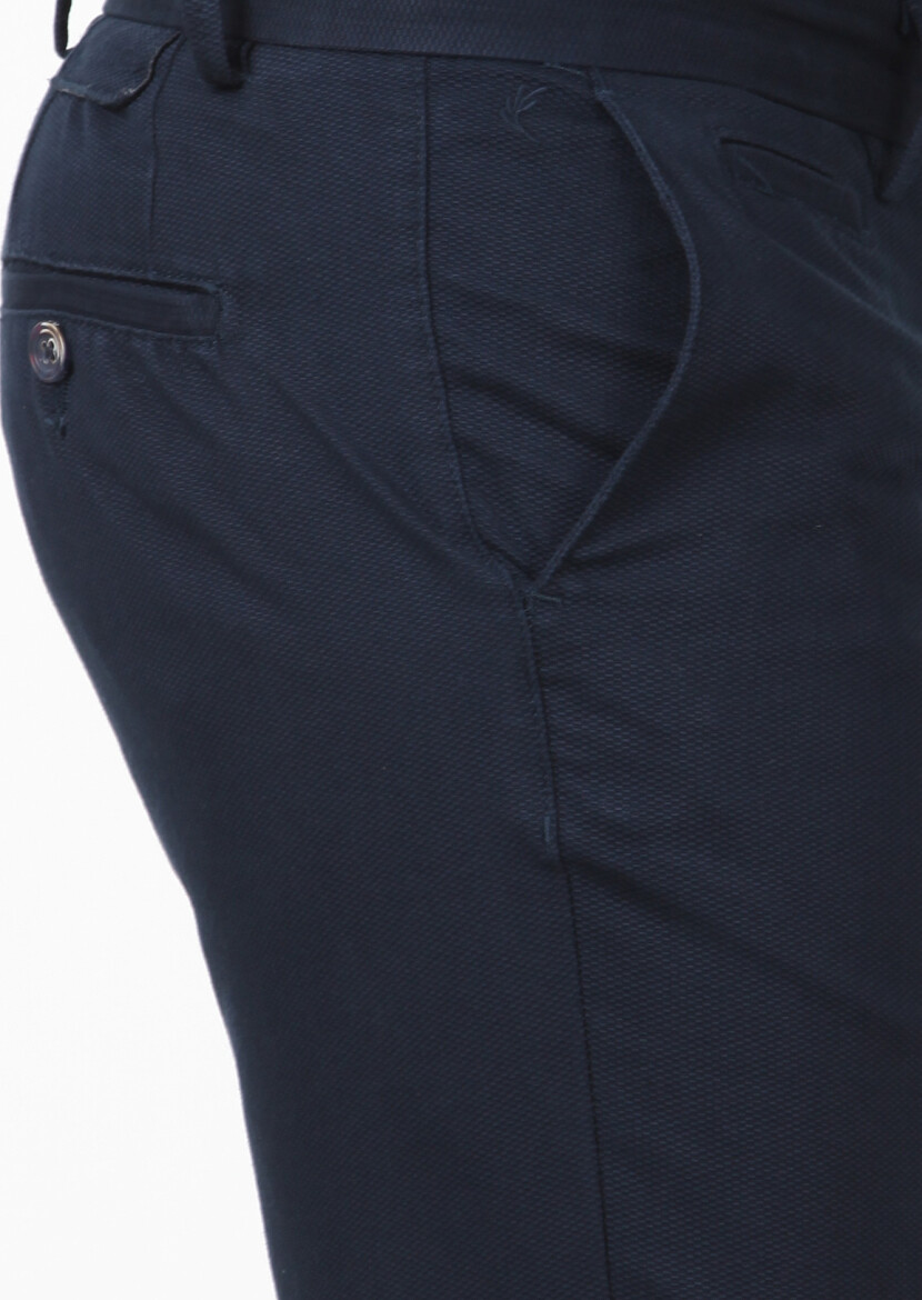 Lacivert Düz Dokuma Regular Fit Casual Pamuk Karışımlı Pantolon - 3