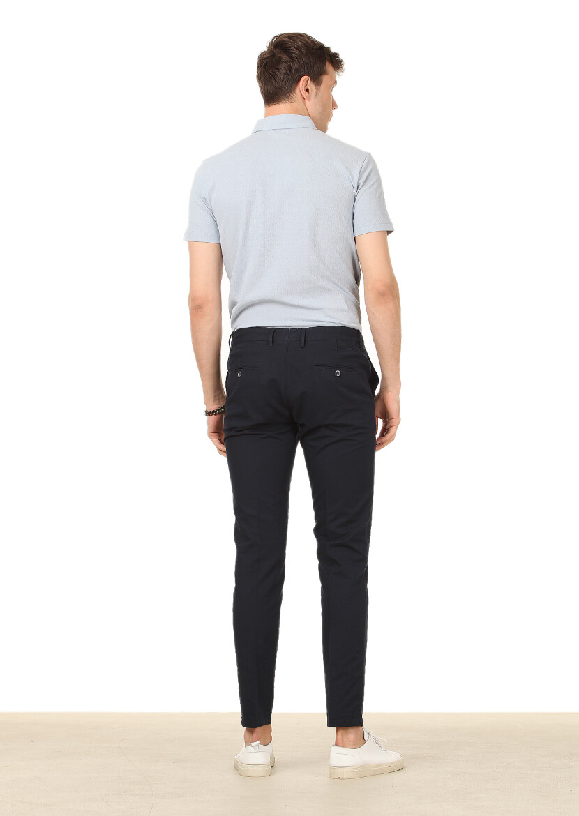 Lacivert Düz Dokuma Regular Fit Casual Pamuk Karışımlı Pantolon - 4