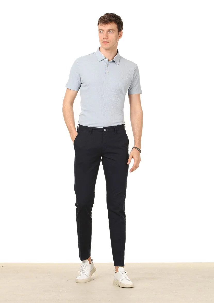 Lacivert Düz Dokuma Regular Fit Casual Pamuk Karışımlı Pantolon 