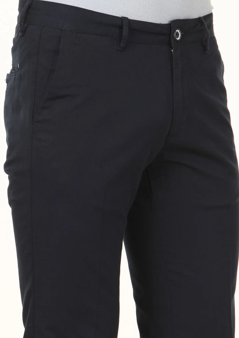 Lacivert Düz Dokuma Regular Fit Casual Pamuk Karışımlı Pantolon - 3