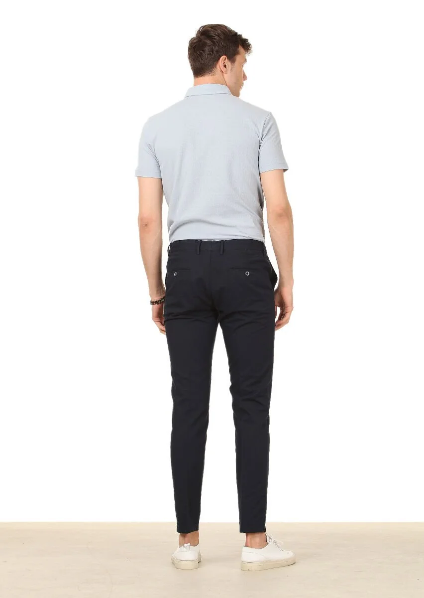 Lacivert Düz Dokuma Regular Fit Casual Pamuk Karışımlı Pantolon - 4