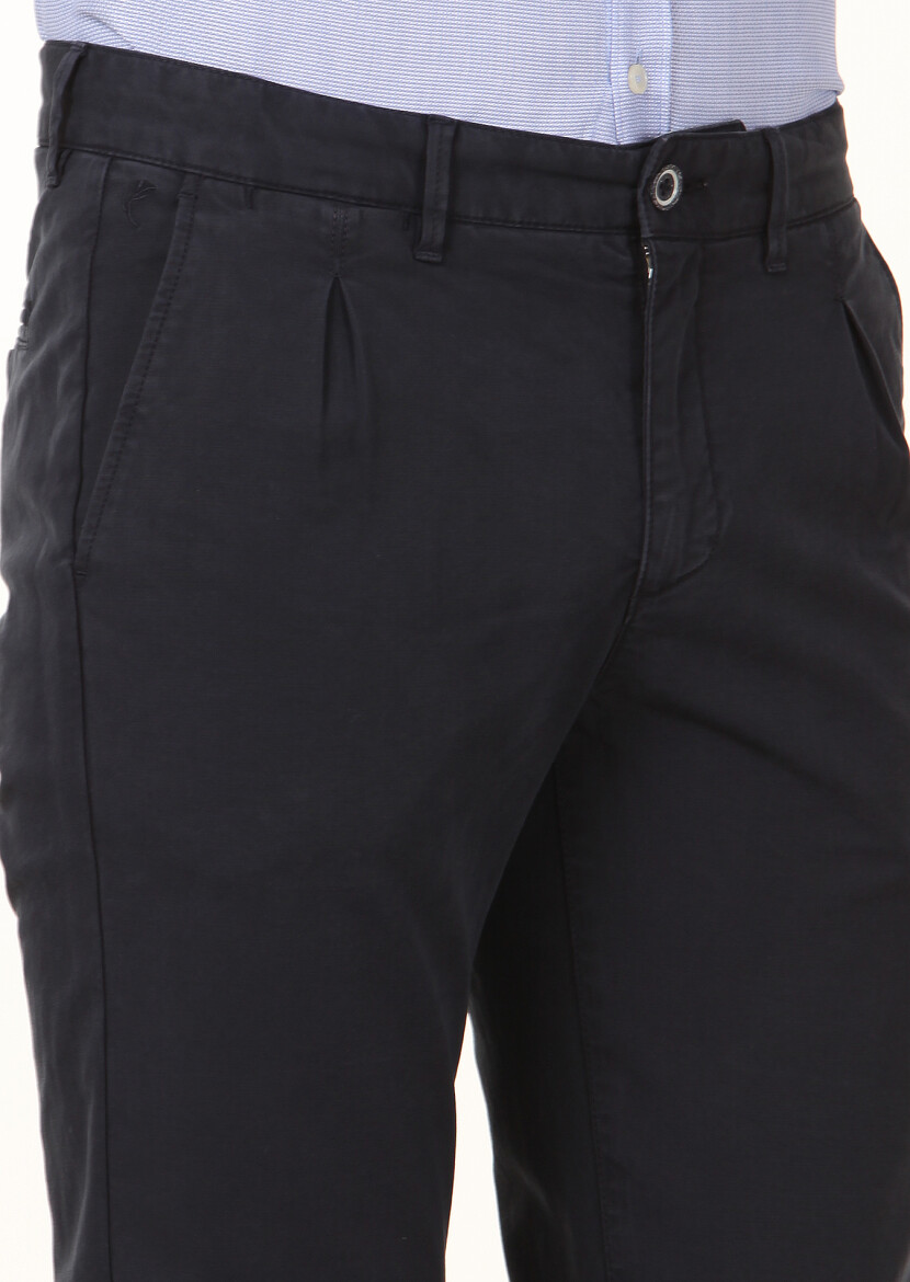 Lacivert Düz Dokuma Regular Fit Casual Pamuk Karışımlı Pantolon - 3