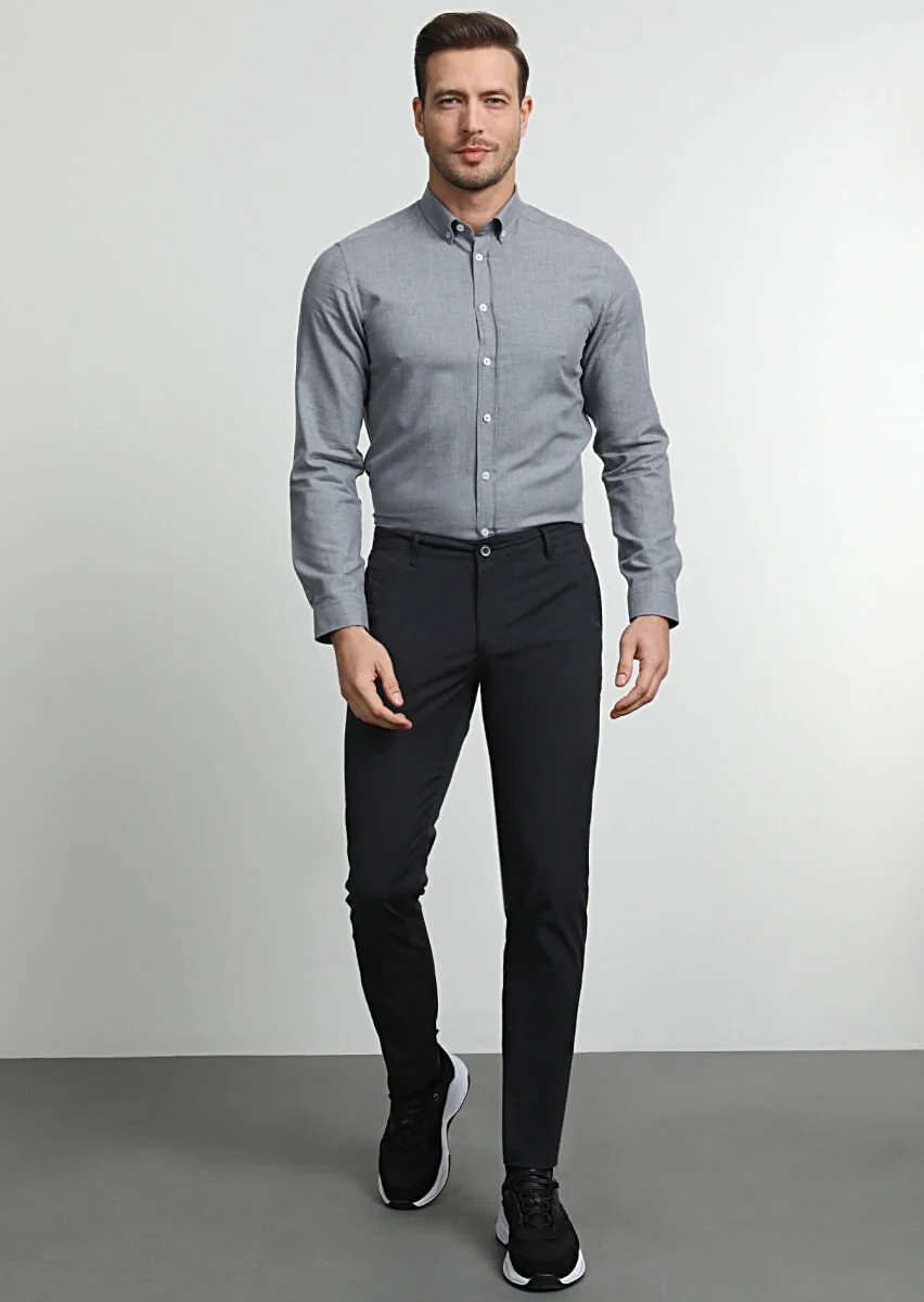 Lacivert Düz Dokuma Regular Fit Casual Pamuk Karışımlı Pantolon - 3