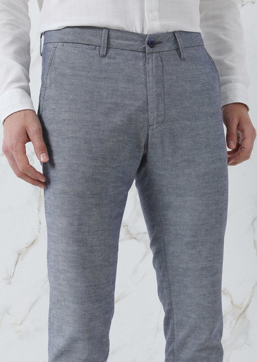 Lacivert Düz Dokuma Regular Fit Casual Pamuk Karışımlı Pantolon - 1