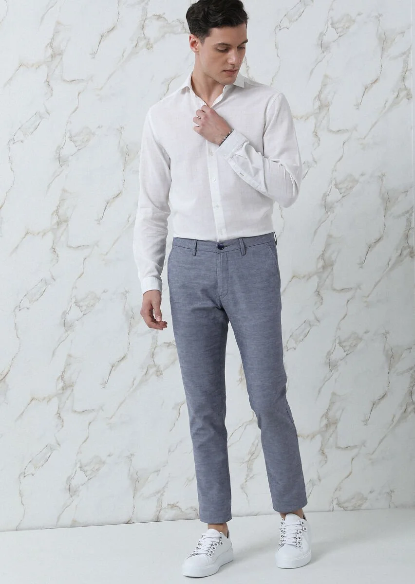 Lacivert Düz Dokuma Regular Fit Casual Pamuk Karışımlı Pantolon - 2