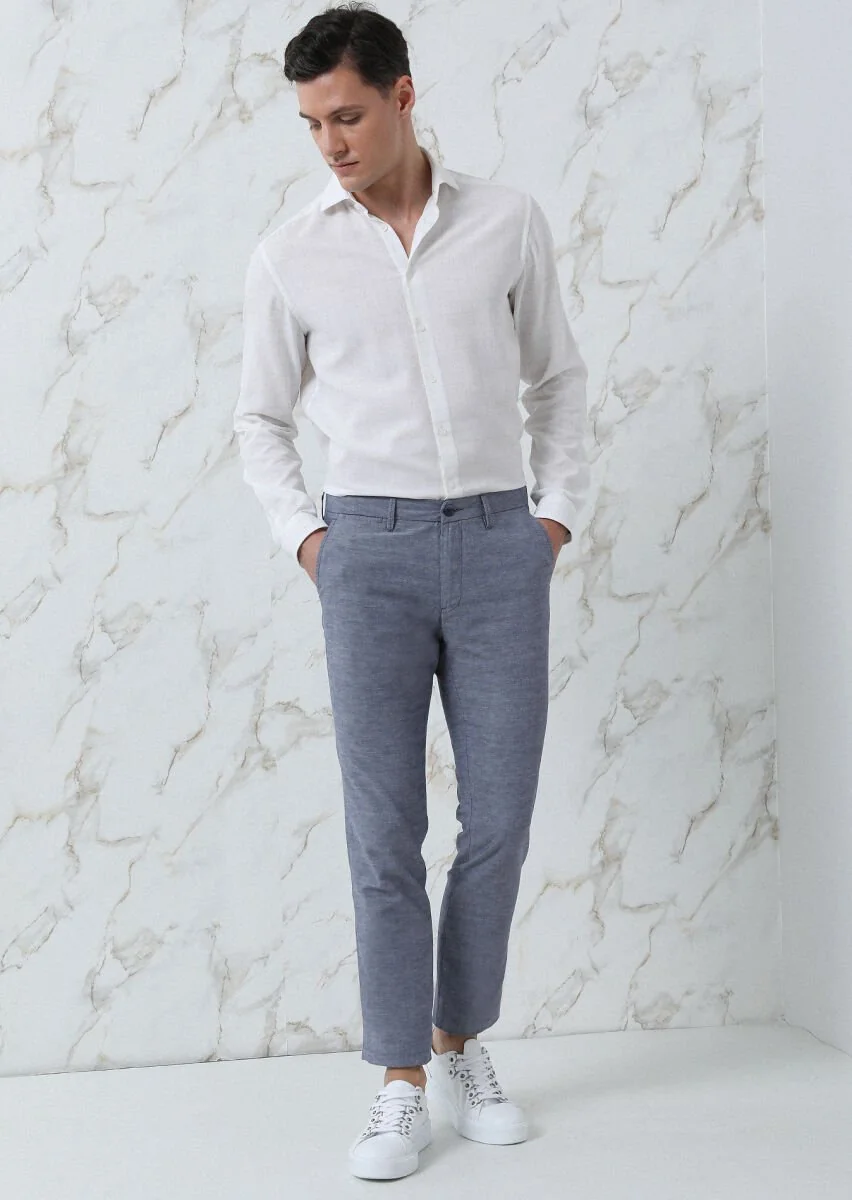 Lacivert Düz Dokuma Regular Fit Casual Pamuk Karışımlı Pantolon - 4